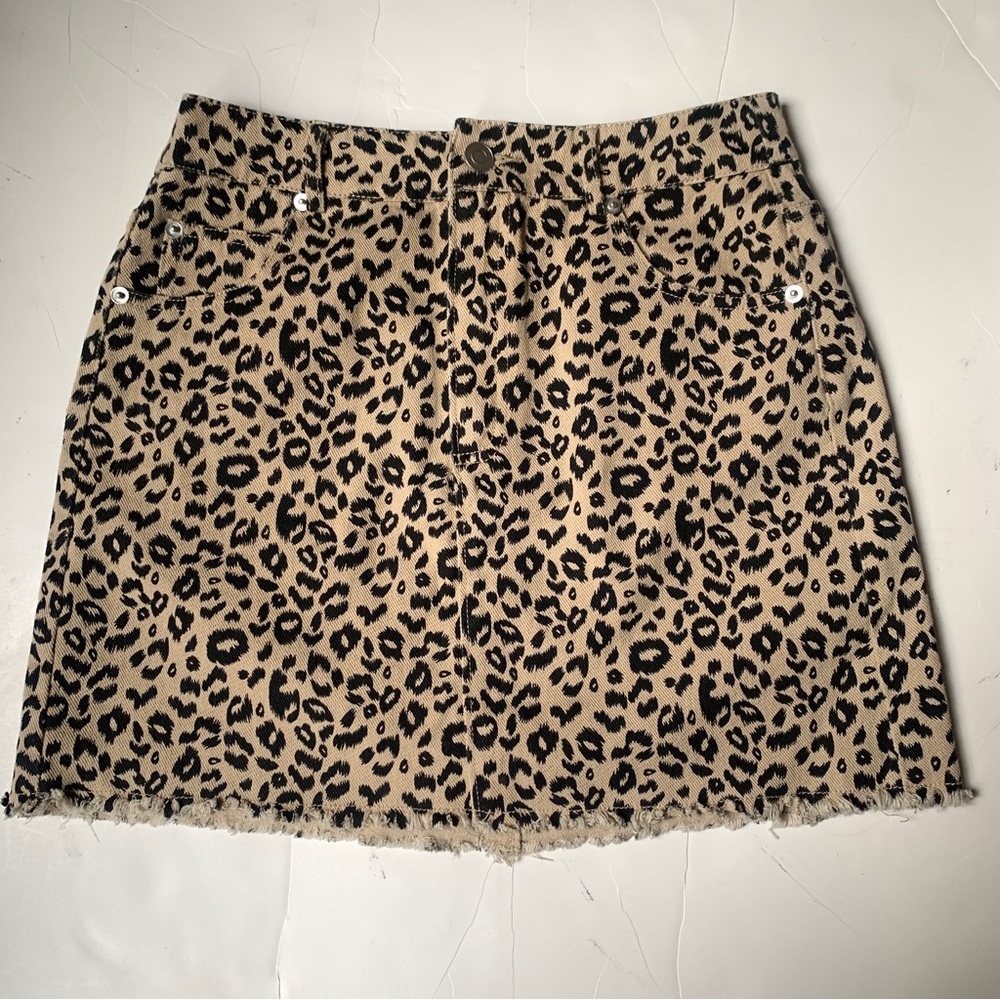 EUC Cotton Candy LA Leopard Print Mini Denim Jean Skirt Size S
